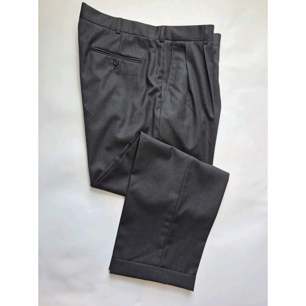 Lands End Mens Pleated Wool Dress Pants 38x30 Charcoal Gray Traditional Fit